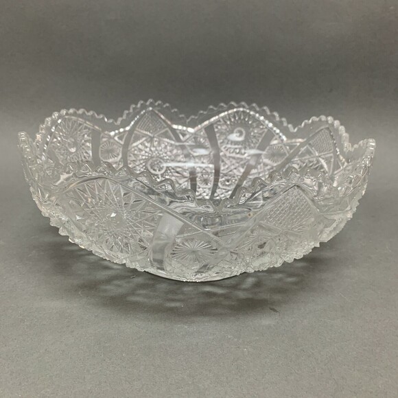 Vintage Imperial Glass Clear Large Bowl Daisy & Button Sawtooth Edge - Picture 3 of 8